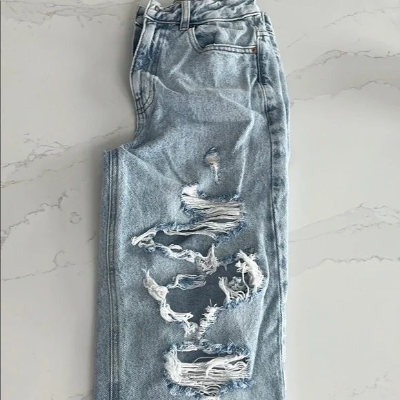 Pacific Sunwear Blue Boyfriend Jeans with Distressed Look - Picture 7 of 9